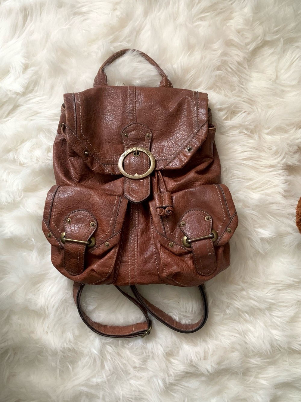 Nine West Vintage Collection Brown Leather Boho Backpack Bag
